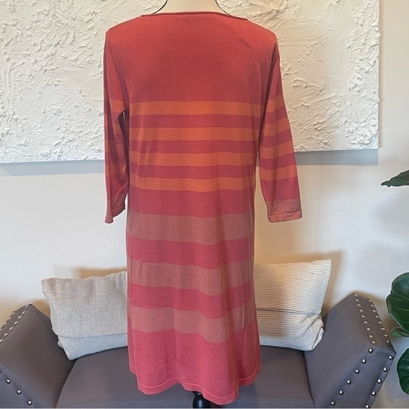 Peruvian Connection Striped Knit Dress Orange Womens 3/4 Sleeve Sz M - Picture 4 of 6